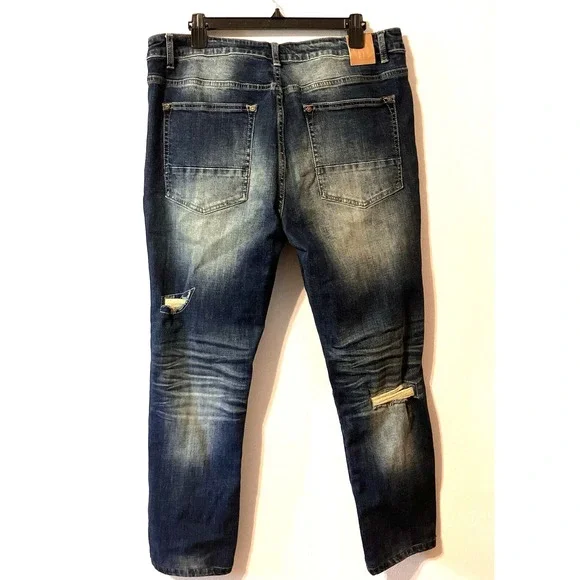 Born Fly Men's 36 ANYTOWN USA Y2K Grunge Distressed Denim Jeans Patchwork Zip - Picture 2 of 13